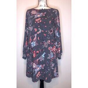 LOFT Floral Sheath Dress Size 4R Gray Pink Long Sleeve Preppy Workwear